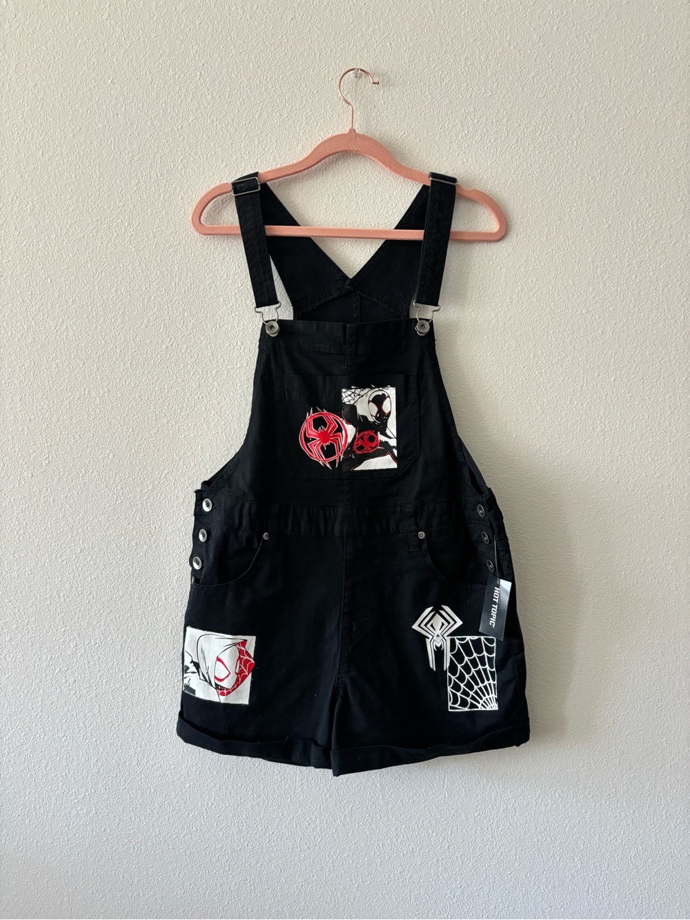 Black Spider-Man Graphic Short Overalls